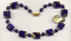 Vintage Cobalt Blue Exposed Gold Venetian Bead Necklace